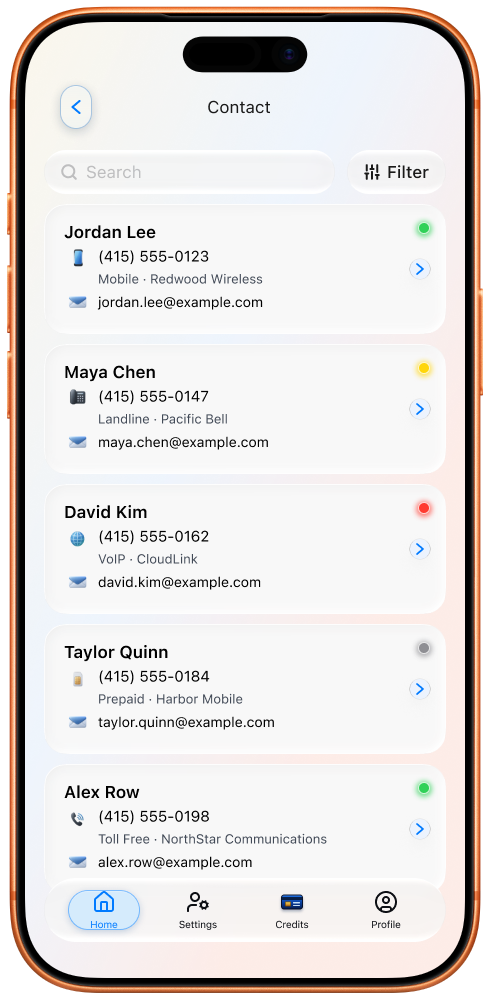 Saved Contacts: search, sort and filter your contact list